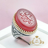 انگشتر خطی مردانه عقیق سرخ خوشرنگ ذکر انا من حسین و حسین منی