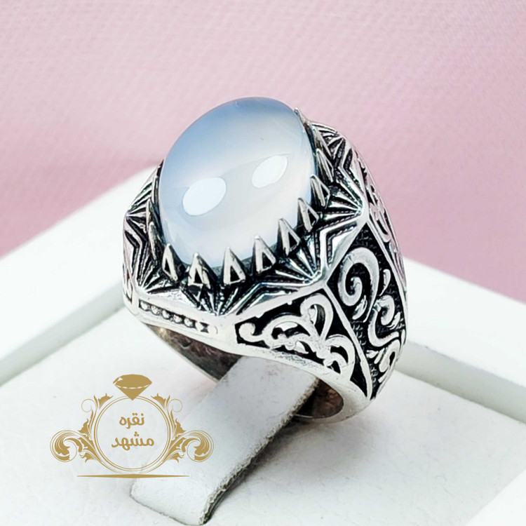 انگشتر مردانه عقیق کبود یمنی اصلی رکاب نقره