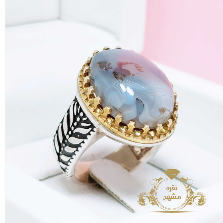 انگشتر مردانه شجر قائن عقیق کبود رگه دار