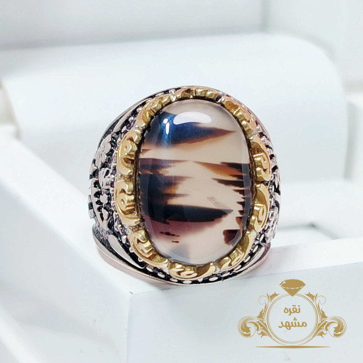 انگشتر شجر مردانه نقش آسمان ابری منحصر به فرد