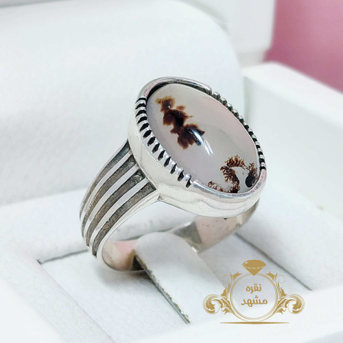 عقیق سفید شجر قائن انگشتر نقره مردانه عقیق سفید