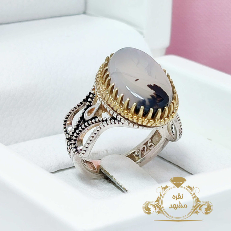 انگشتر مدل لاله نگین شجر نقش موج آب