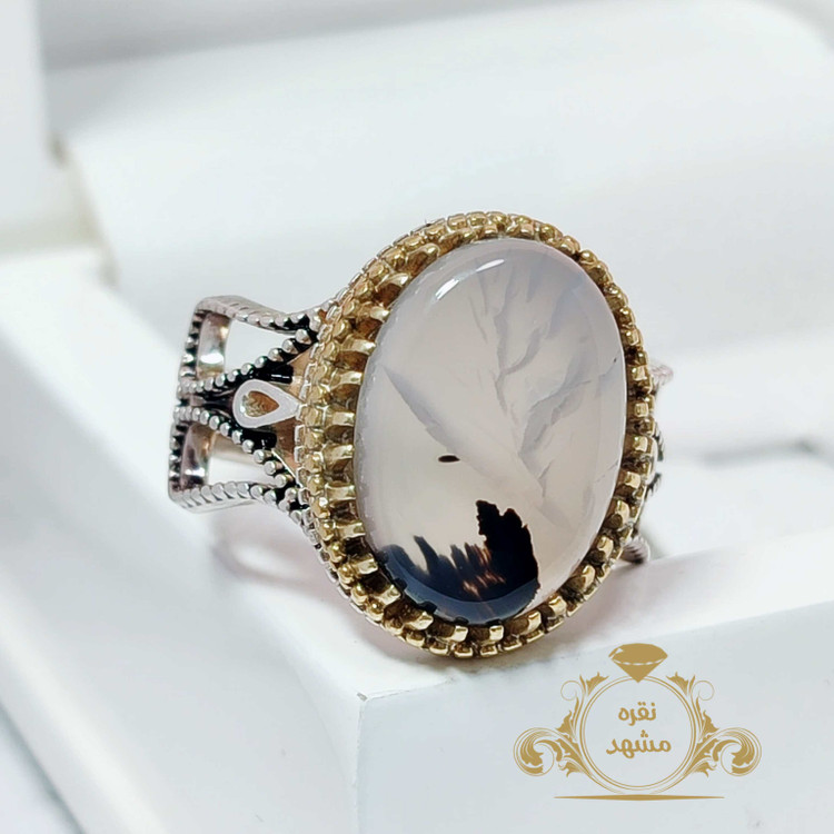 انگشتر نقره لاله نگین شجر نقش موج آب