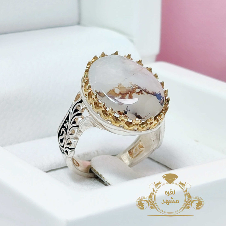 انگشتر شجر قائن نقش شکوفه های سفید