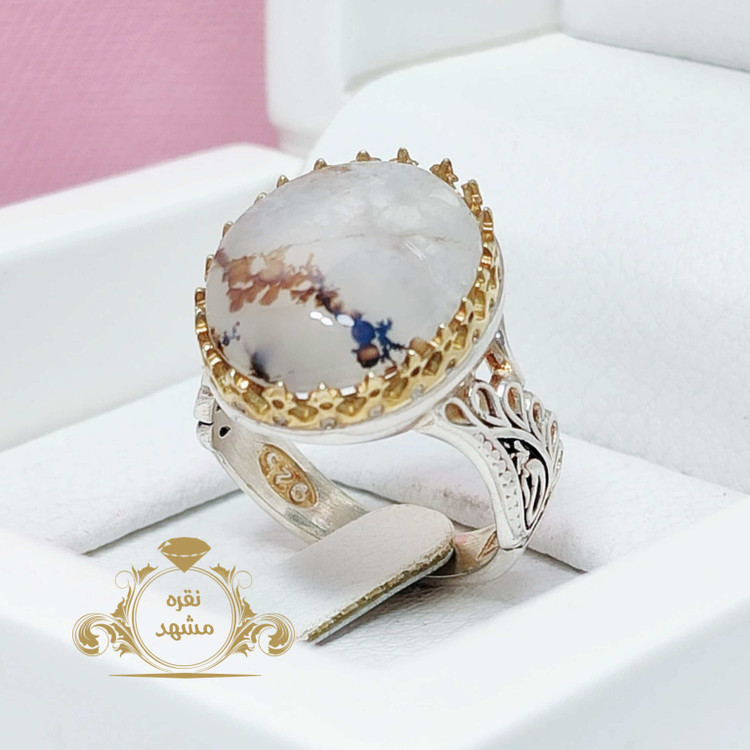انگشتر مردانه شجر قائن اصلی و معدنی نقش شکوفه های سفید