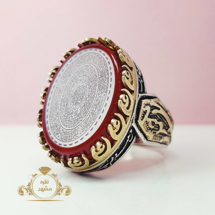 انگشتر ۱۶ ذکر مردانه عقیق سرخ اصل رکاب یاحیدر