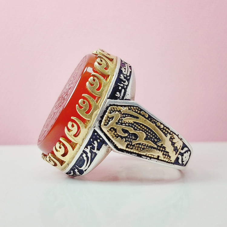 ذکر عزیز فاطمه انگشتر مردانه عقیق سرخ اصل