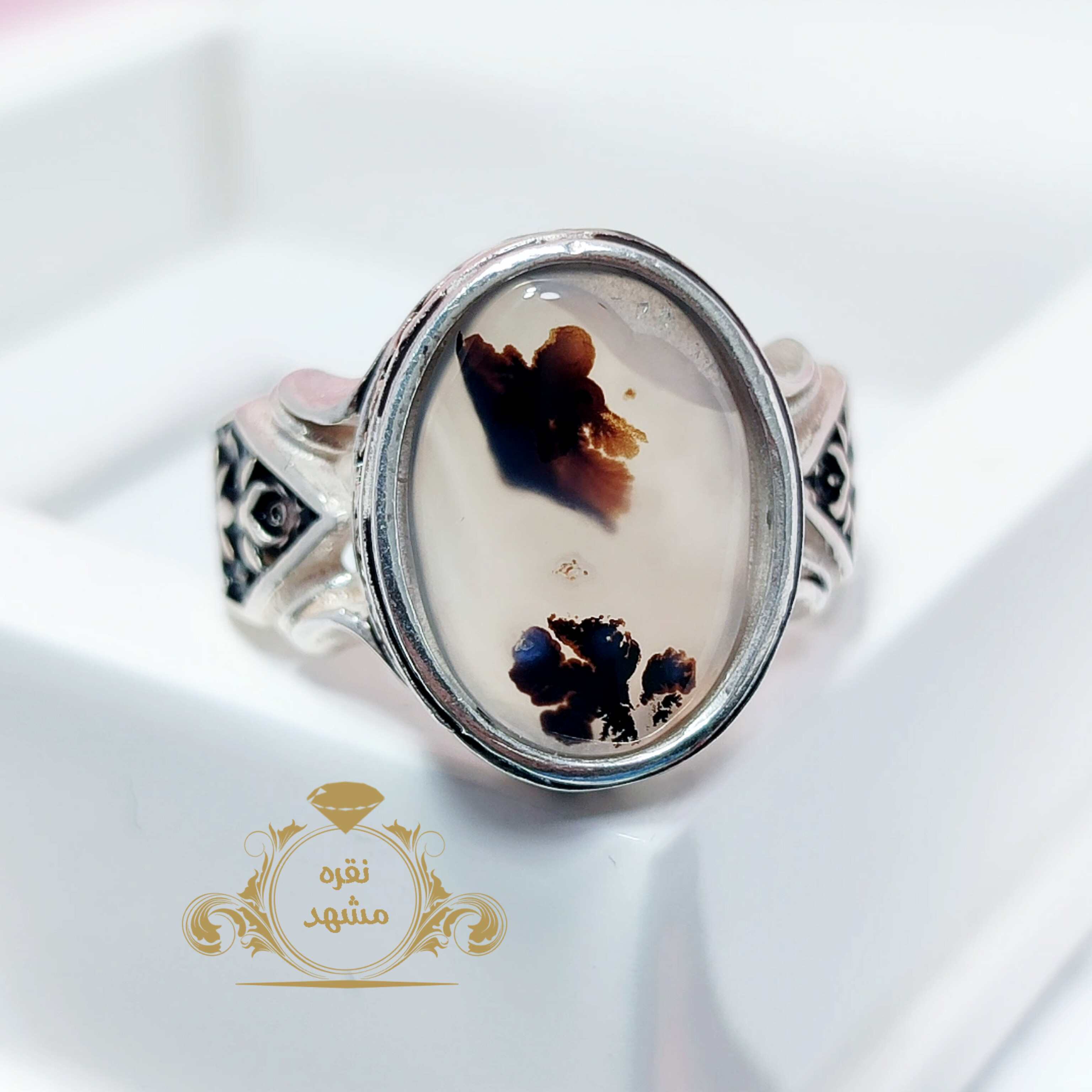 انگشتر عقیق شجری اصل نقش درخت کوچک