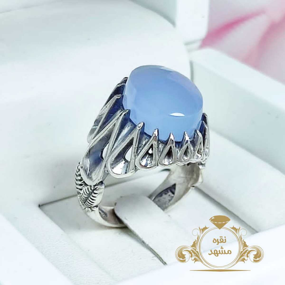 انگشتر عقیق کبود یمنی مدل اشکی اسپرت