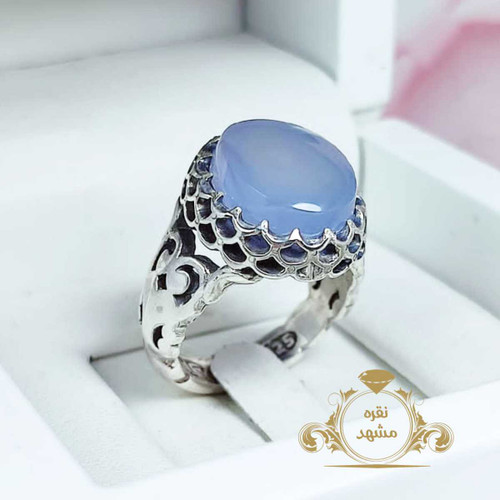 انگشتر عقیق کبود یمانی رکاب نقره کیفیت بالا