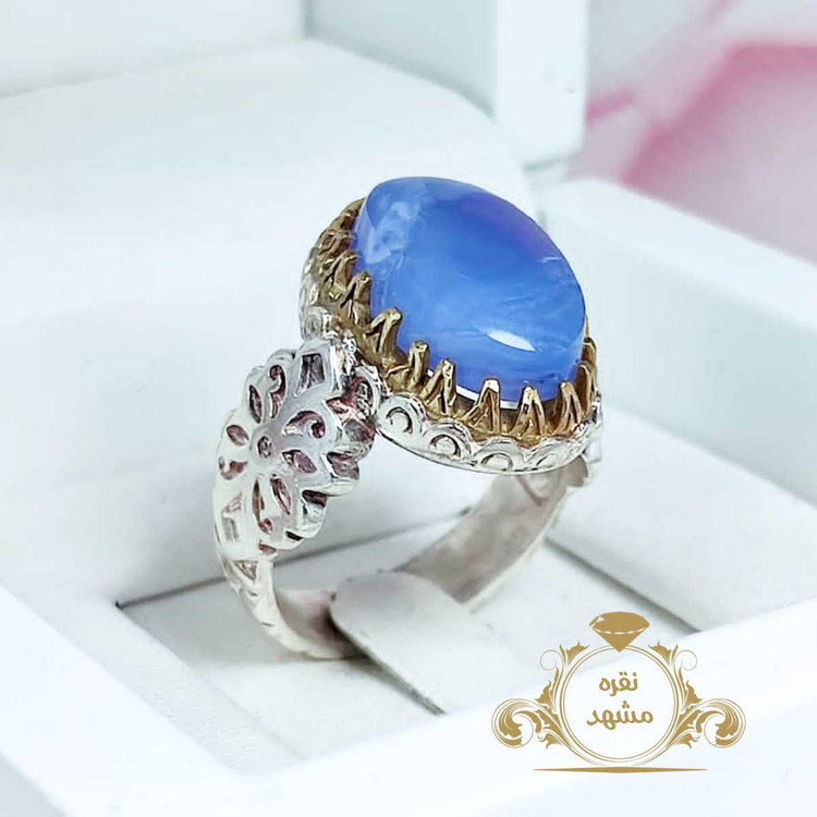 انگشتر عقیق کبود یمنی رکاب نقره کیفیت بالا