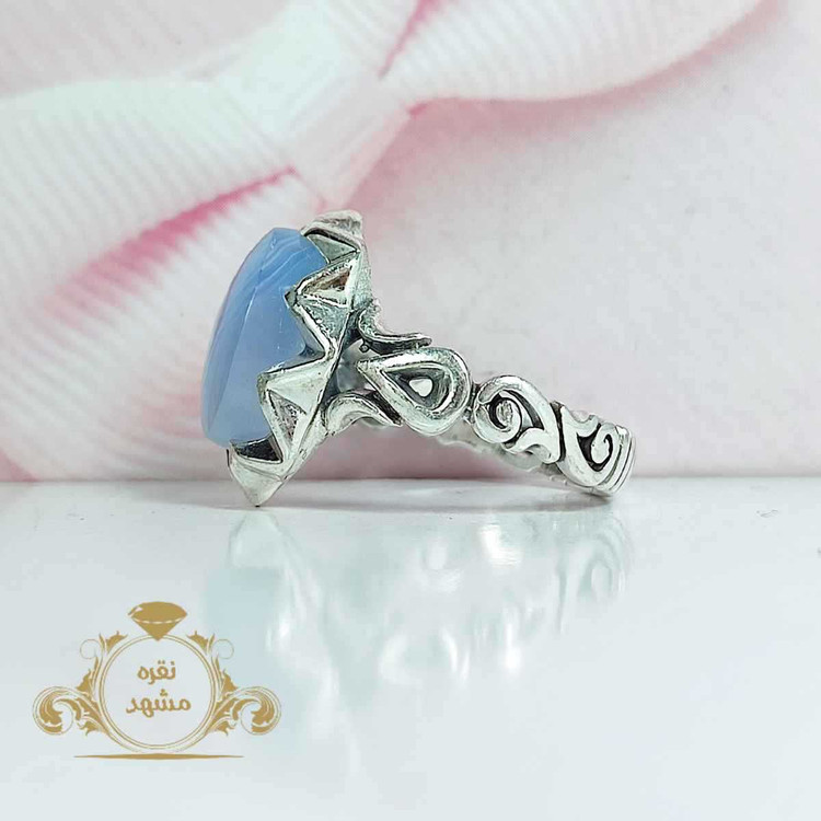 انگشتر عقیق یمنی کبود رکاب نقره ۹۲۵