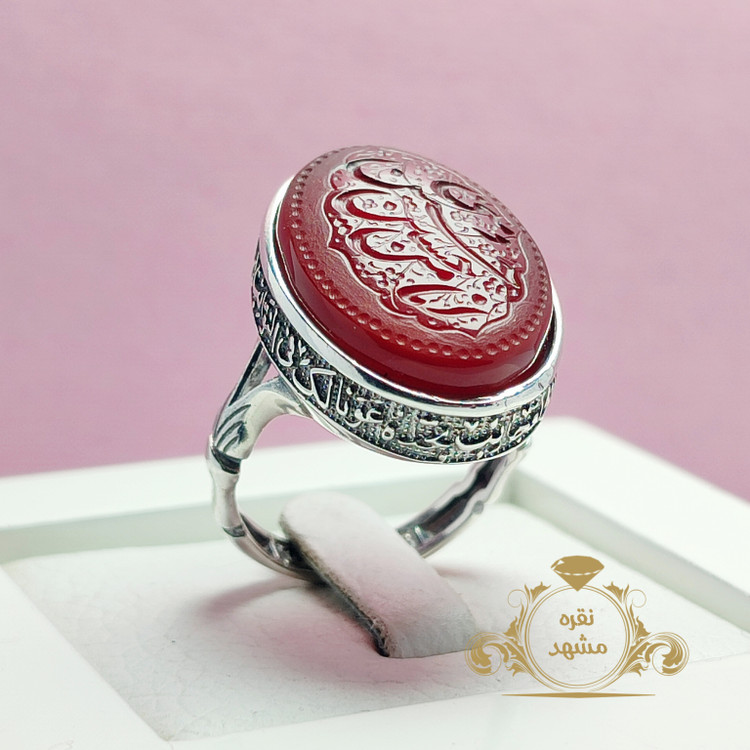 حسین منی و انا من حسین انگشتر عقیق سرخ رکاب نقره کد 122545406