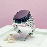 انگشتر عقیق مشکی سیاه مردانه نقره کد 08204541۳