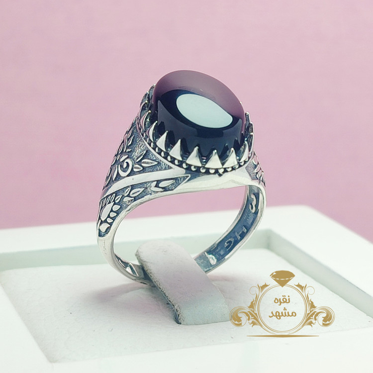 عقیق سیاه انگشتر نقره مردانه کد 081645431