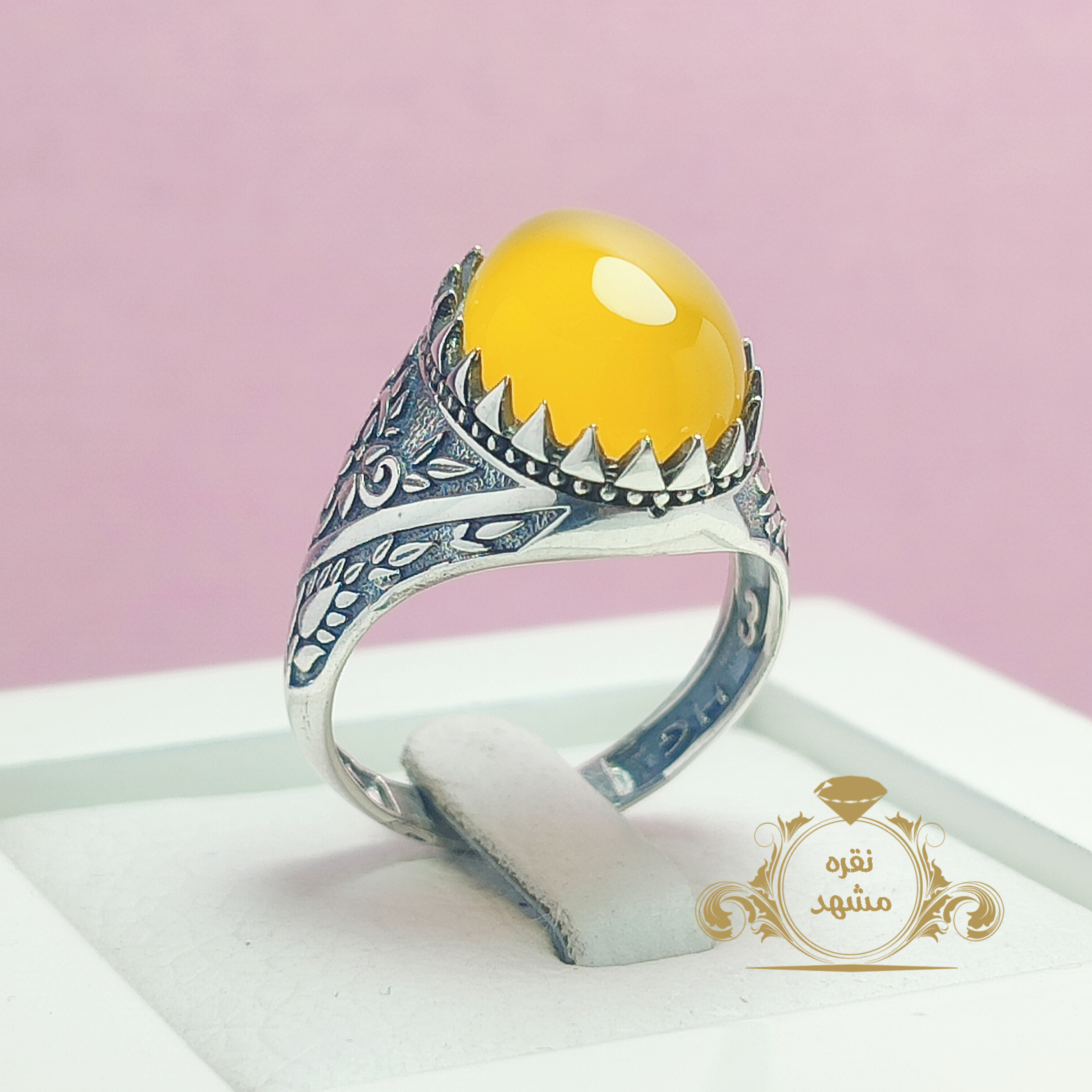 انگشتر نقره عقیق زرد مردانه کد 081645432