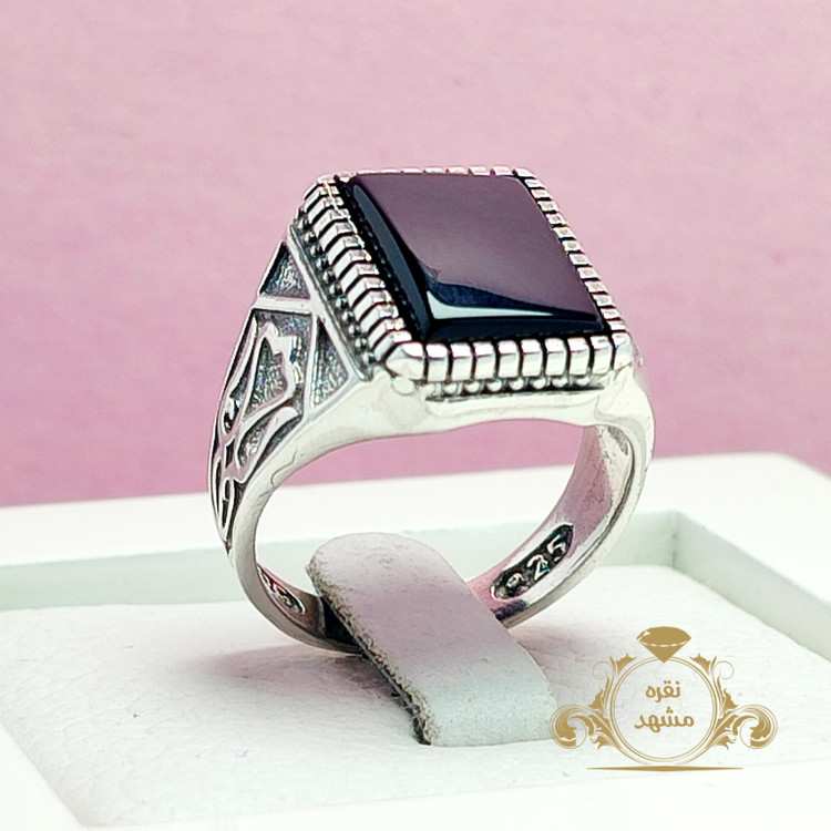 عقیق سیاه چهار گوش انگشتر مردانه کد 081445470