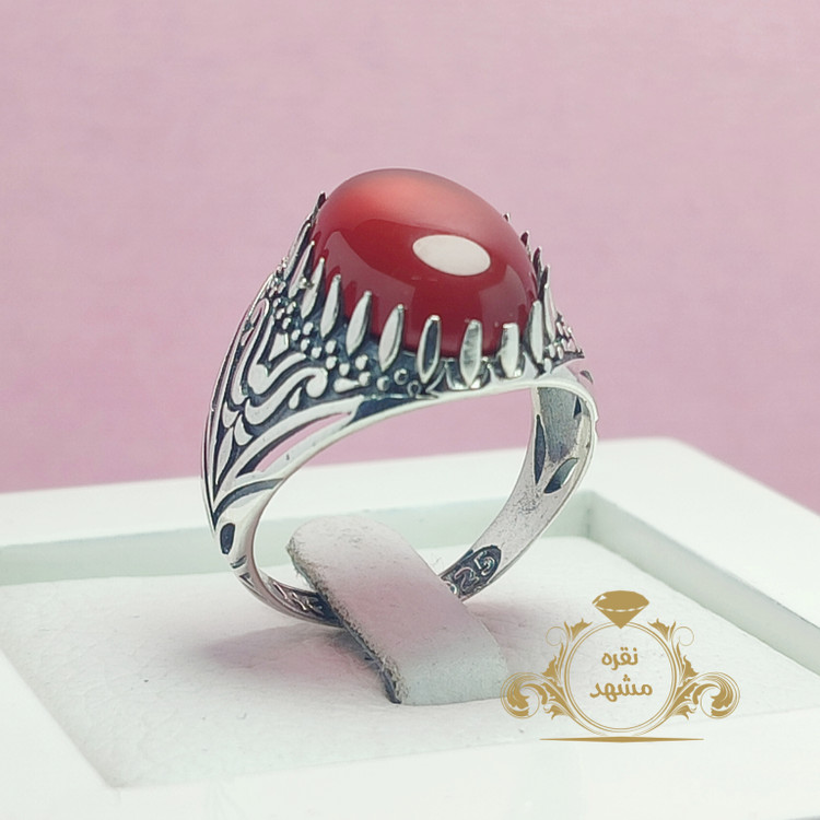 عقیق سرخ انگشتر نقره مردانه کد 077645461