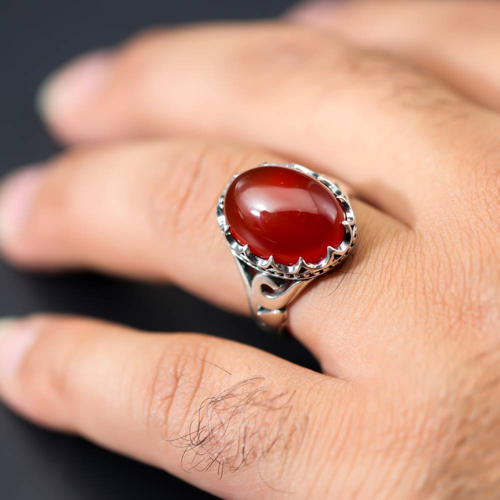 عقیق سرخ انگشتر نقره عیار 9۲۵ کد 1036